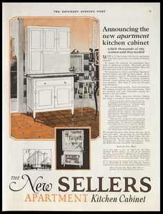 an advertisement for the new sellers apartment kitchen cabinet, with pictures of furniture in it