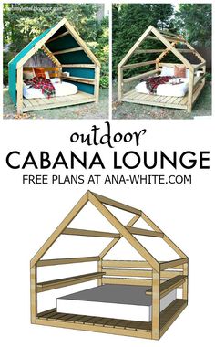 an image of a dog house made out of wood with the words outdoor cabana lounge free plans at anawhit com