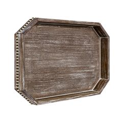 an old wooden tray with rivets and beading on the edges, isolated against a white background