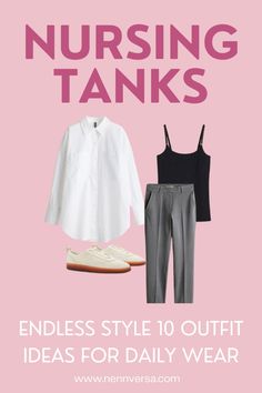 This blog post offers 10 creative ways to style nursing tank tops for everyday wear. From casual to chic, these outfit ideas help you stay comfortable and fashionable while ensuring easy access for breastfeeding, making nursing tanks a versatile wardrobe essential for moms on the go. Mom Friendly Outfits, Nursing Outfit, Postpartum Fashion, Breastfeeding Fashion, Comfort Chic, Nursing Friendly Dress