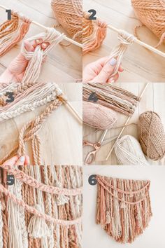 the instructions for how to make a macrame wall hanging with yarn and scissors