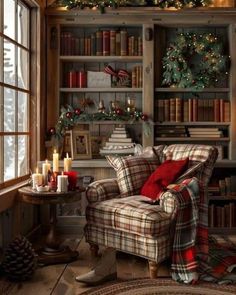 a living room filled with furniture and christmas decorations