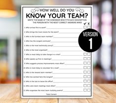 a question card with the words how well do you know your team? on it