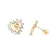 14K Yellow Gold Cubic Zirconia Heart 15 Anos Quinceanera Stud Screw Back Earrings, 15 Years old gift ideas ✅ITEM SPECIFICATIONS: -Back Finding: Screw Back - Metal: 14K Gold (Not Gold Plated) ✅SHIPPING CONTENTS: -14K Earring -Jewelry Box ✅ PREMIUM 14K GOLD: Our Jewelry is crafted from Durable High Quality Materials, Gems, and Stones; Hand-Stamped for Authenticity as well as FTC law Approved. Easy to polish Long Lasting Jewelry that won't permanently tarnish or rust! ✅ 100% SATISFACTION GUARANTEE Yellow Gold Cubic Zirconia Heart Earrings For Wedding, Gold Diamond Heart Earrings For Wedding, Gold Heart Earrings With Prong Setting For Wedding, Gold Heart Cut Earrings With Prong Setting, Yellow Gold Heart Earrings With Prong Setting For Wedding, Wedding Heart Earrings In Yellow Gold With Prong Setting, Wedding Yellow Gold Heart Earrings With Prong Setting, Gold Heart-shaped Diamond Earrings For Wedding, Gold Diamond Earrings For Wedding On Valentine's Day