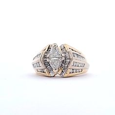 Vintage 14k Yellow Gold Trillion Cut Diamond Cluster Ring 1.67ct. T.w. Color H-J Clarity SI Size 7.25 with Appraisal Item w#2627 Professionally cleaned and polished to newer condition. .32 carat total weight Trillion Cut Diamonds (2) .60 carat total weight Round Cut Diamonds (24) .48 carat total weight Baguette Cut Diamonds. 1.67 carat total weight all diamonds Color H-J Clarity SI1 7.3 grams Marked 14k American Appraisal Association Estimated Retail Replacement Value $2395 USD We will provide 1 White Gold Baguette Cut Diamond Ring Vs Clarity, 14k Stamped Cluster Jewelry For Anniversary, 14k Gold Cluster Diamond Ring In Diamond White, 14k White Gold Diamond Ring In Marquise Cut, Marquise Diamond White Diamond Ring In 14k Gold, Marquise Diamond White 14k Gold Diamond Ring, Classic Marquise Rings With Vs Clarity, Classic Marquise Diamond Ring With Vs Clarity, Marquise Diamond White 14k Gold Ring