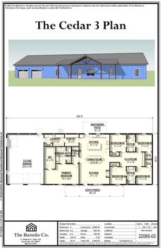 the cedar 3 plan is shown in two different views, and it has an open floor plan