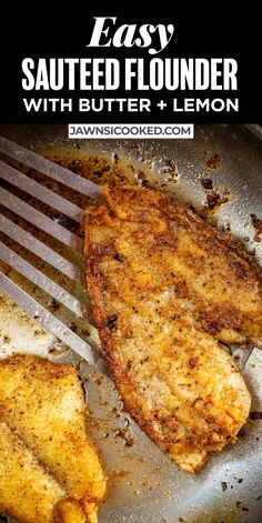 two pieces of fried chicken sitting on top of a frying pan next to a fork