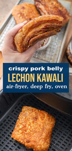 Crispy pork belly that can be deep-fried, air-fryer or oven. Pork Belly Recipes Filipino, Lechon Kawali Oven, Deep Fried Pork Belly, Lechon Kawali Air Fryer, Pork Belly Recipes Crispy Oven, Lechon Kawali Recipe, Pork Belly Oven, Lechon Recipe, Asian Pork Belly