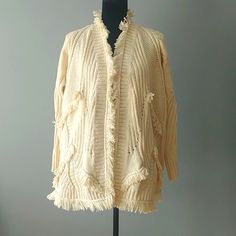 Very Rich With Details, Raglan Sleeve, Cable, Lace, Rubbed, Fringes Pattern Oversize Size M Length 27" Sleeve Full 25" Chest 23" New With Tag Please, Don't Like - But '"Share" Off White Long Sleeve Cardigan For Winter, Off White Long Sleeve Winter Cardigan, Off-white Long Sleeve Winter Cardigan, Oversized Cream Cotton Cardigan, Beige Cotton Cardigan, Cream Oversized Sweater For Daywear, Cream Spring Sweater For Daywear, Cream Long Sleeve Sweater For Daywear, Cream Cotton Sweater For Layering