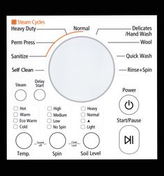 an electronic device with buttons and symbols on the front side, including instructions for how to use it