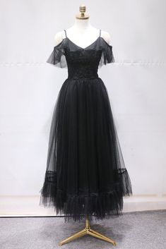 Black Evening Dress For Costume Party During Prom Season, Black Evening Dress For Prom Season And Costume Party, Black Evening Dress For Costume Party Or Prom, Black Evening Dress For Costume Parties And Prom, Black V-neck Dress For Costume Party, Black Summer Wedding Gown, Summer Wedding Black Gown, Floor-length Tulle Dress For Costume Party, Black Tulle Evening Dress For Summer