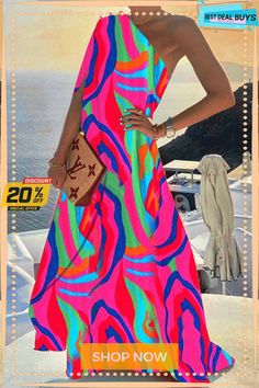 Alyse One Shoulder A-line Elegant Maxi Dress Multicolor A-line Sundress For Vacation, Casual Pink A-line Maxi Dress, Chic Multicolor A-line Midi Dress, Multicolor A-line Sundress, Multicolor A-line Maxi Dress For Beach, Multicolor A-line Midi Dress For Beach, Multicolor A-line Maxi Dress For Vacation, Multicolor A-line Midi Dress For Vacation, Casual Pink A-line Sleeveless Dress