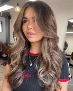 Light Brown Ashy Balayage, Brunette Hair Ash Highlights, Brown Hair With Micro Highlights, Brunette Layers With Highlights, Bronde Balayage Dark Hair, Brunette And Blonde Hair Color, Old Money Brunette Bronde, Reverse Brown Balayage, Hair Colour Ideas For Medium Hair