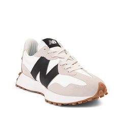 Womens New Balance 327 Athletic Shoe - Moonbeam / Black | Journeys Retro Mesh Sneakers For Streetwear, Womens New Balance 327, New Balance Shoes 327, New Balances, Womens New Balance, Neutral Capsule Wardrobe, Tan Sneakers, New Balance 327, Athletic Shoe