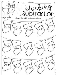 a christmas subtraction worksheet with stockings