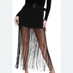 Guess Fantastic Fringe Belted Skirt Rock A Bold Look With This Edgy Skirt, Featuring A Long Fringe Design And Belted Waist. Side Zip Closure Polyester, Spandex Edgy Pleated Party Skirt, Edgy High-waist Skirt For Party, Edgy High Waist Skirt For Party, Edgy High-waist Party Skirt, Edgy Party Mini Skirt With Lining, Edgy Skirted Bottoms For Party, Edgy Skirted Party Bottoms, Elegant Fringe Bottoms For Evening, High-waist Maxi Skirt For Fall Parties