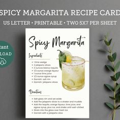 a printable recipe card for spicy margarita