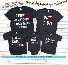 "Funny Couple Christmas Shirt, I Don't Do Matching Christmas Outfits Shirt Welcome to my store :) ❤️ HOW TO ORDER 1. Choose the t-shirt size from the style bar (First dropdown menu) 2. Choose the t-shirt color (Second dropdown menu) 3. Select quantity as needed 4. Click \"Add to cart\" ❖ If you are purchasing more than one shirt, simply complete this process as many times as needed. SIZING ❖ Please make sure to scroll through the photos to see our size chart. You will see the detailed measurements on the chart. ❖ The shirts are UNISEX fit. We usually get feedback from buyers as they are true to size, however since every person's shape and opinion can vary, the size chart is the best way to know what size you need! ❖ If you are not sure about sizing please measure your favorite t-shirt and Matching Christmas Cotton Tops, Matching Cotton Christmas Tops, Matching Cotton Tops For Christmas, Family Matching Winter Tops For Gifts, Family Matching Graphic Print Tops For Winter, Family Matching Cotton Winter Tops, Family Matching Christmas Cotton T-shirt, Winter Gift Shirt With Letter Print, Festive Winter Shirt With Letter Print