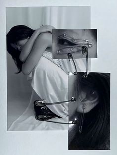 a black and white photo of a woman in bed with her handbag on her shoulder