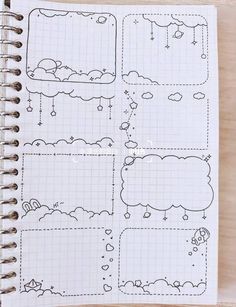 an open notebook with doodles on it and some writing paper attached to the pages