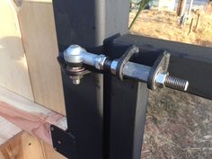 an image of a door handle that is on the side of a wooden fence post