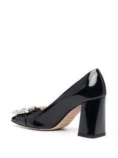 Sergio Rossi Embellished Patent Pumps - Farfetch Sharp Dressed Man, Sergio Rossi, Black Pumps, Girly Girl, Block Heels, Black Leather, Buckle, Pumps, Luxury Fashion