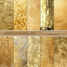 gold digital paper textures for photoshopping and painting, including metallic foil or wood