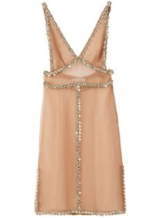 Miu Miu crystal-embellished Silk Minidress - Farfetch Miu Miu Dress, Beige Silk, City Dress, Silk Organza, Summer Beach Wear, Crystal Embellishment, Lady Dior, Miu Miu, All Fashion