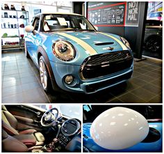 the interior of a car showroom with minis and other vehicles in it's display area