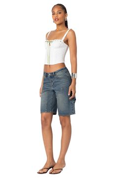 Perfectly baggy and nonchalant, these nonstretch-denim shorts exude throwback style with utility pockets and a superlow-rise waist. Zip fly with button closure Five-pocket style; tool pockets; hammer loop 100% cotton Machine wash, dry flat Imported Visionary Fashion, Sweatpants Shorts, Swimwear Dress, Washed Denim, Indie Brands, Low Iron, Pant Shirt, Skirted Swimwear, Short Rompers