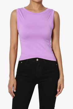 Aika Seamless Crop Tank Top BRIGHT LAVENDER_1 Trendy Seamless Tops For Spring, Trendy Purple Solid Color Top, Trendy Solid Purple Top, Casual Seamless Purple Tops, Casual Purple Seamless Tops, Casual Solid Top With Seamless Design, High Stretch Seamless Purple Tops, Fitted Purple Seamless Tank Top, Trendy Solid Color Top With Seamless Construction