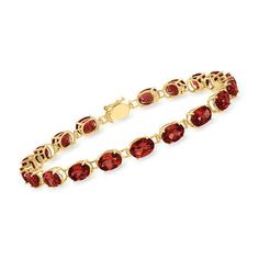 Ross-Simons - 20.00 ct. t. w. Oval Garnet Bracelet in 14kt Yellow Gold. 8". An ever-popular gemstone. We love it for its wine-red hue and rich aura. Invigorate your style with this 20.00 ct. t. w. oval garnet bracelet. Set in richly polished 14kt yellow gold. Figure 8 safety. Box clasp, garnet bracelet. Garnet birthstones are the perfect gift for January birthdays. Garnet Birthstone, Safety Box, Garnet And Gold, Garnet Bracelet, Yellow Gold Jewelry, Garnet Jewelry, Figure 8, Box Clasp, Garnet Earrings