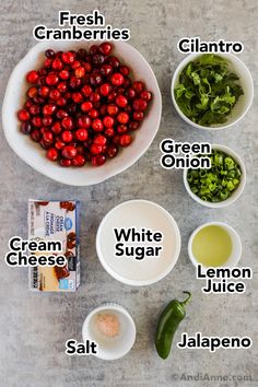 the ingredients to make cranberry sauce in bowls