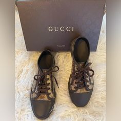 These Sneakers Are Basically Brand New. They Have Been Worn 2x. They Are Beautiful. Comes With Box And Dust Bag. You Will Not Be Sorry. Sneakers Box, Shoes Gucci, Gucci Sneakers, Brown Sneakers, Gucci Shoes, Womens Shoes Sneakers, Fashion Statement, Athletic Shoes, Dust Bag