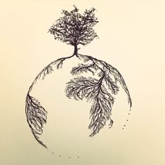 a drawing of a tree on top of a globe