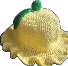 Cute Cotton Hat, Cute One Size Cotton Hats, Cute Cotton Hat One Size, Cute Cotton Hat, One Size Fits All, Crochet Cotton Yarn Cap One Size, Yellow Crochet Cap Hat, Casual Knitted Cotton Sun Hat, Yellow Knitted Crochet Hat For Spring, Yellow Cotton Beanie Hat