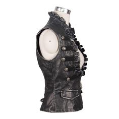 Black And Silver Big Opening Chest Wave Collar Sexy Lady Leather Waistcoats Skeletal Hand, Punk Leather Jacket, Steampunk Vest, Leather Waistcoat, Faux Leather Vest, Style Steampunk, Steampunk Style, Steampunk Clothing, Estilo Punk