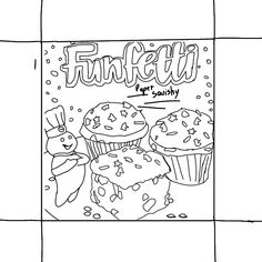 a coloring page with some cupcakes and the words funfetti on it