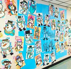 a wall covered in lots of cartoon characters