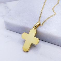 14k yellow gold greece orthodox cross ideal for the baptism of your beloved baby. A Solid Gold Gross 14k or 18k with 2 sides. On one side with a matte finish and the other with a glossy finish.  All our crosses are handmade and made in our workshop in Sparta Solid Gold Cross Details: Height33 mm Width:20 mm Weight:Approximately 9.8gr 14k - 11gr 18k Metal:14k Yellow Gold - 18k Yellow Gold Style:      Baptism Cross ❣️ For more  crosses take a look here      👉  https://www.etsy.com/shop/GiorgosJew