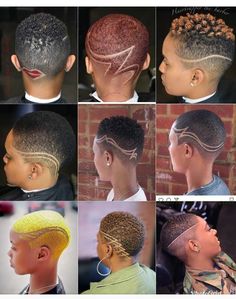 😍😍 Short Haircut With Design Black Women, Women Fades With Designs, Shaved Head Designs Black Women, Back Of Head Shaved Design Black Women, Shaved Head Line Designs