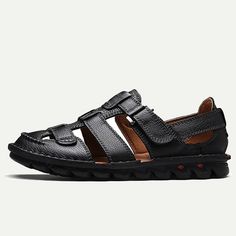 Category:Sandals; Upper Materials:Leather,Italian Full-Grain Cowhide; Lining Materials:Cowhide; Gender:Men's; Toe Shape:Open Toe; Outsole Materials:Rubber; Closure Type:Lace-up; Function:Slip Resistant,Breathable,Comfortable; Listing Date:03/08/2024; 2024 Trends:Sporty Sandals,Closed Toe Sandals,Handmade Shoes,Fishermen sandals; Foot Length:null; Foot Width:null Summer Leather Slip-on Shoes With Textured Sole, Summer Slip-on Leather Shoes With Textured Sole, Slip-on Open Toe Sandals With Stitched Sole, Beach Slip-on Slingback Sandals With Leather Sole, Leather Slip-on Sandals For Beach, Leather Closed Toe Sport Sandals For Beach, Beach Sport Sandals With Leather Footbed, Closed Toe, Closed Toe Sport Sandals With Leather Footbed For Beach, Leather Flat Sport Sandals For Vacation