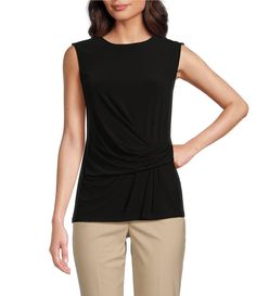 From Calvin Klein&#x2C; this top features:stretch fabrication crew neckline sleeveless center back keyhole with button closure pullover construction approx. 24" length polyester/spandex dry clean Imported. Fitted Calvin Klein Crew Neck Top, Calvin Klein Fitted Crew Neck Top, Calvin Klein Stretch Crew Neck Top, Elegant Crew Neck Tank Top For Workwear, Calvin Klein Stretch Tank Top, Calvin Klein Stretch Tops For Spring, Spring Stretch Calvin Klein Tops, Calvin Klein Spring Tops, Fitted Calvin Klein Tops