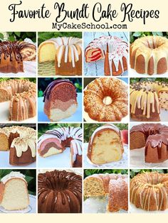 a collage of different types of bundt cakes with the words favorite bundt cake recipes