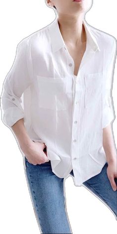 White Tops With Roll-up Sleeves For Everyday, Versatile Collared Shirt With Button Closure, Versatile Button-up Shirt, Versatile Shirt For Day Out, Versatile Shirt With Buttons For Day Out, Versatile Shirt For Day Out With Buttons, White Button-up Blouse With Buttoned Pockets, White Button-up Top With Roll-up Sleeves, Everyday White Blouse With Placket