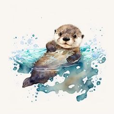 an otter swimming in the water with bubbles