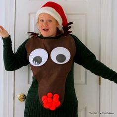 Easy Ugly Christmas Sweater, Ugly Christmas Sweater Diy Funny, Diy Christmas Outfit, Diy Christmas Sweater, Xmas Sweaters, Reindeer Costume, Ugly Sweater Diy, Diy Ugly Christmas Sweater