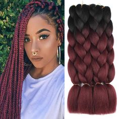 Ombre Jumbo Bulk Braiding Hair 100% Kanekalon Hair Extensions 5 Jumbo Bulk Braiding Hair Pieces - 100g Per Piece (This Set Is Enough To Do A Full Head) 100% Kanekalon Synthetic Hair ( Can Be Boiled If You Want It To Be Curled) Color: 1b To Brown To Burgundy 24" Long Soft And Durable Ships In 2-3 Business Days Bundle Discount Available Check Out The Rest Of Our Listings For All Your Hair Extension And Beauty Needs Thank You! Hair Extensions For Braids, Ombre Extensions, Senegal Twist, Braids Jumbo, Ombre Box Braids, Braiding Hair Colors, Red Hair Extensions, Kanekalon Braiding Hair, Hair Colorful