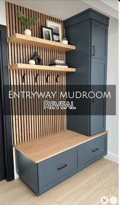 the entry way mudroom reveal is open and ready to be used as a storage area