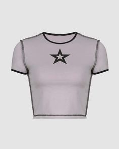 Details: Short-sleeve top with front star graphical designTop Length: CroppedSleeve Length: Short SleevesMaterials:95% Cotton + 5% Spandex Graphic Tee With Star Logo For Summer, Fitted Star Print Summer Tops, Fitted Star Print Tops For Summer, Crew Neck Tops With Star Logo For Summer, Trendy Fitted Tops With Star Print, Fitted Star Print T-shirt For Summer, Casual Summer Tops With Star Logo, Trendy Star Print Tops For Streetwear, Trendy Tops With Star Print For Streetwear